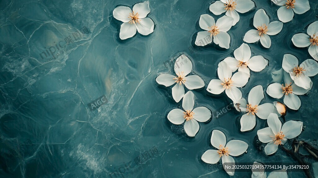 水面漂浮的素雅白色花朵