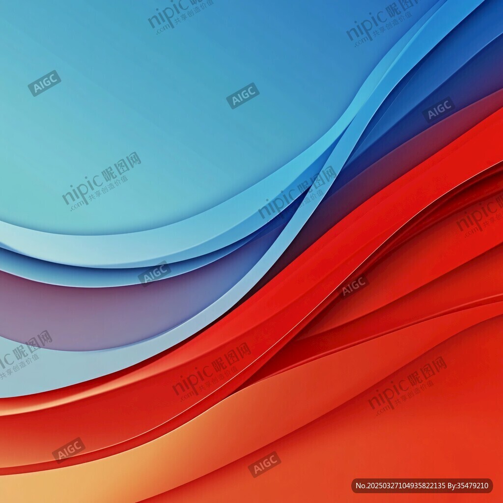蓝红渐变波浪动感背景图