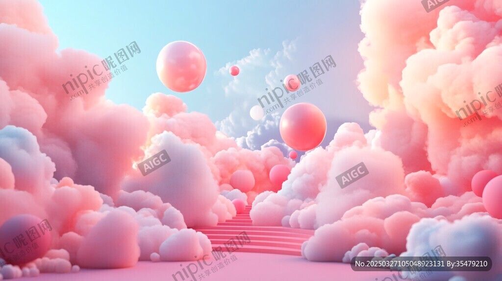 梦幻粉色云端气球浪漫场景