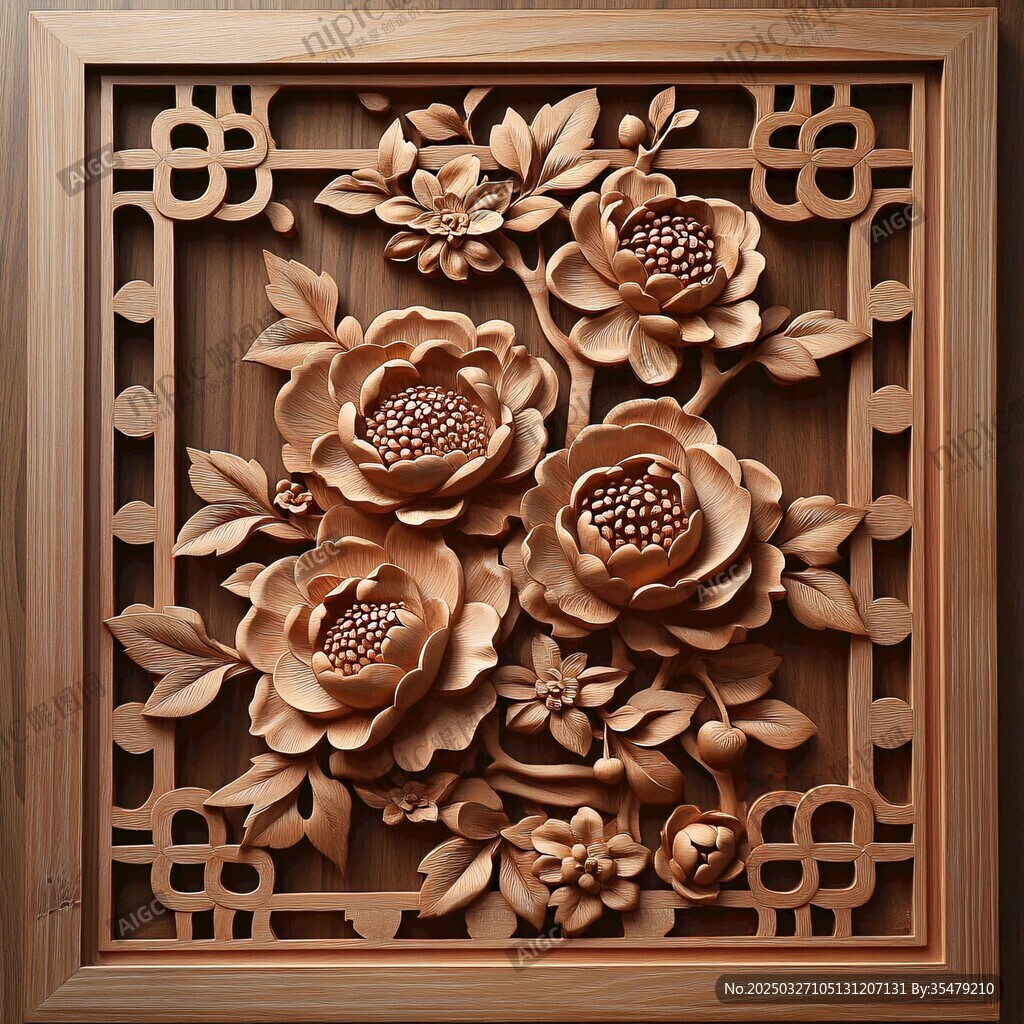 中式木雕花卉装饰图案