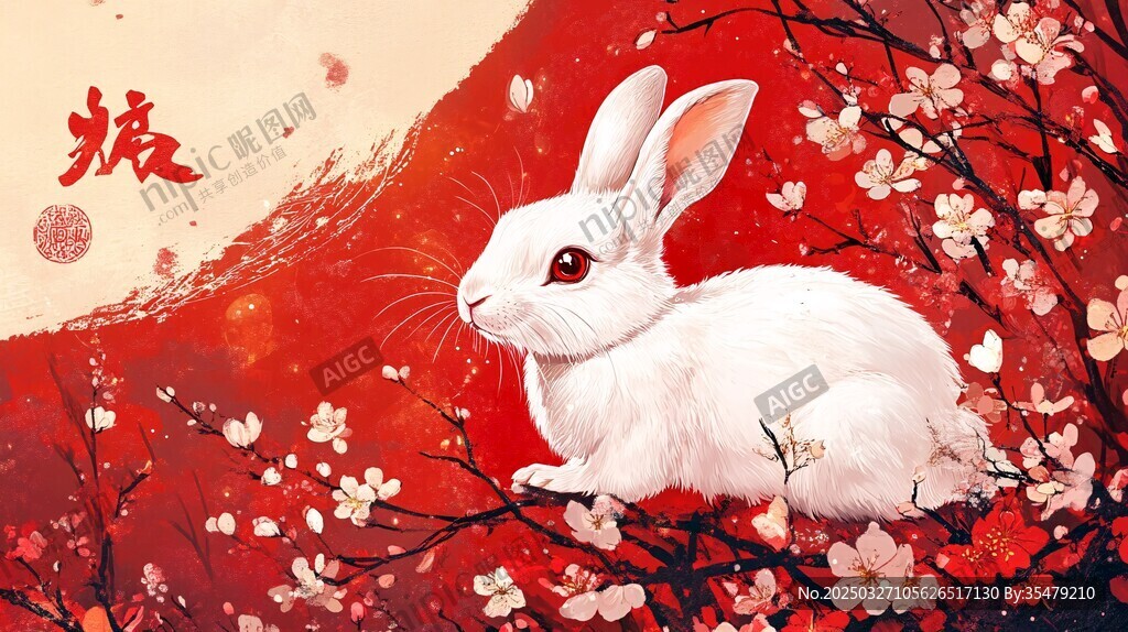 玉兔伴繁花贺岁迎祥