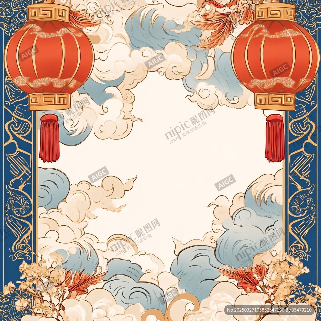 中式灯笼祥云边框背景图