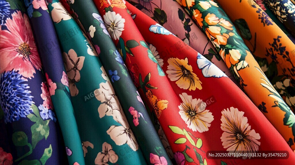 多彩花卉图案布料展示