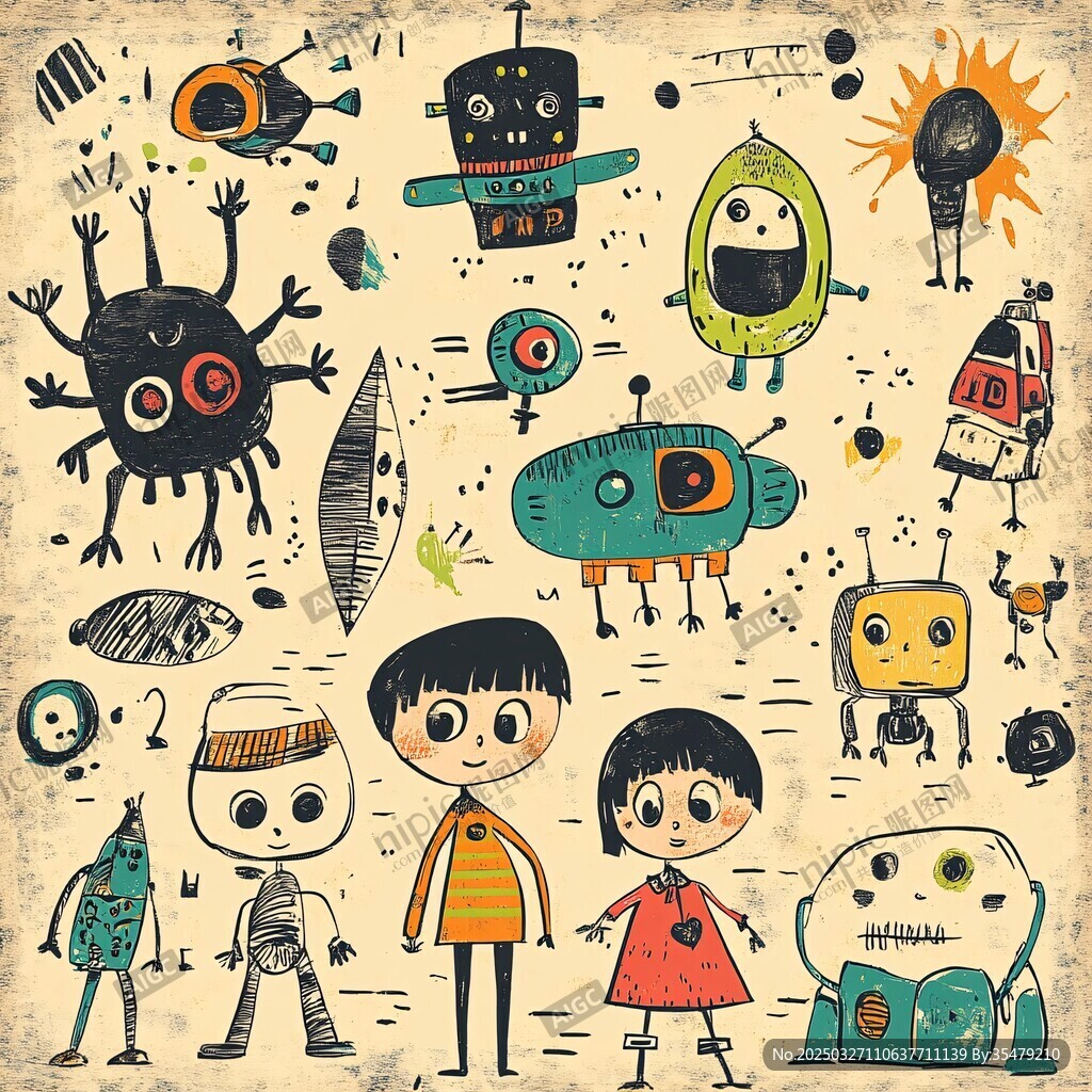 童趣卡通 奇幻机器人与孩童世界