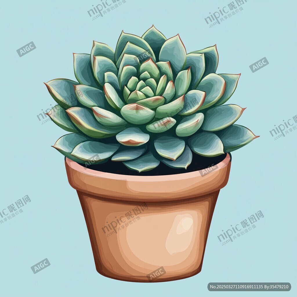 可爱多肉盆栽插画