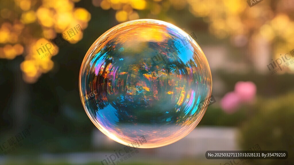 阳光下的梦幻彩色肥皂泡