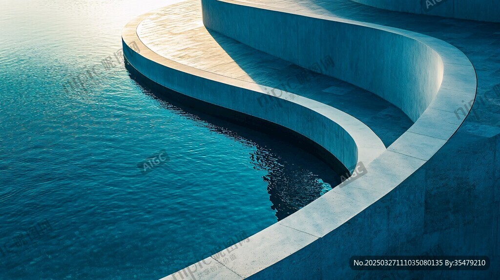 弧形水边建筑优美景致