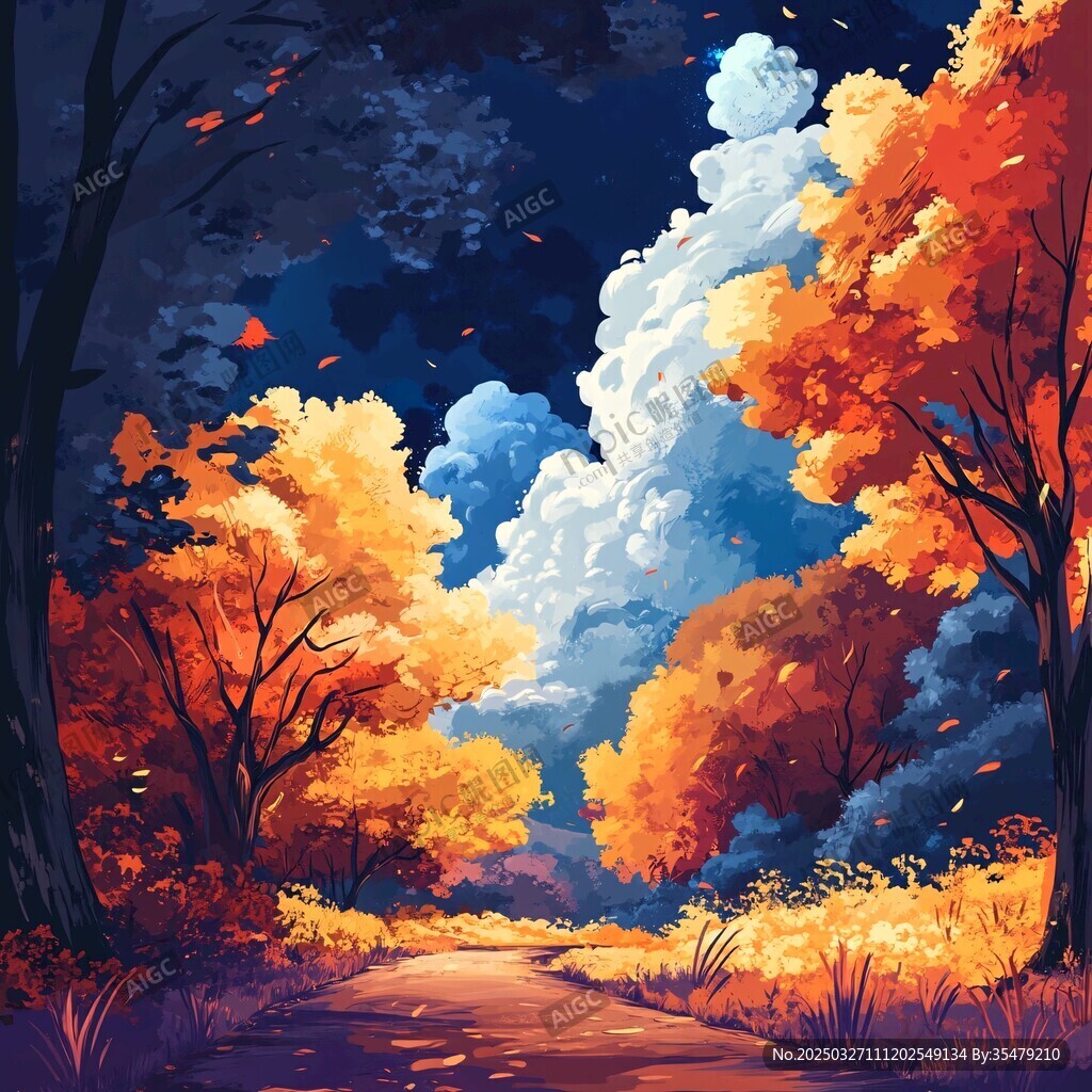 秋日梦幻林间小路
