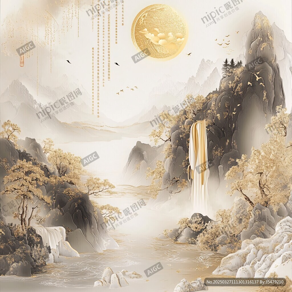 金色山水间 明月伴飞瀑