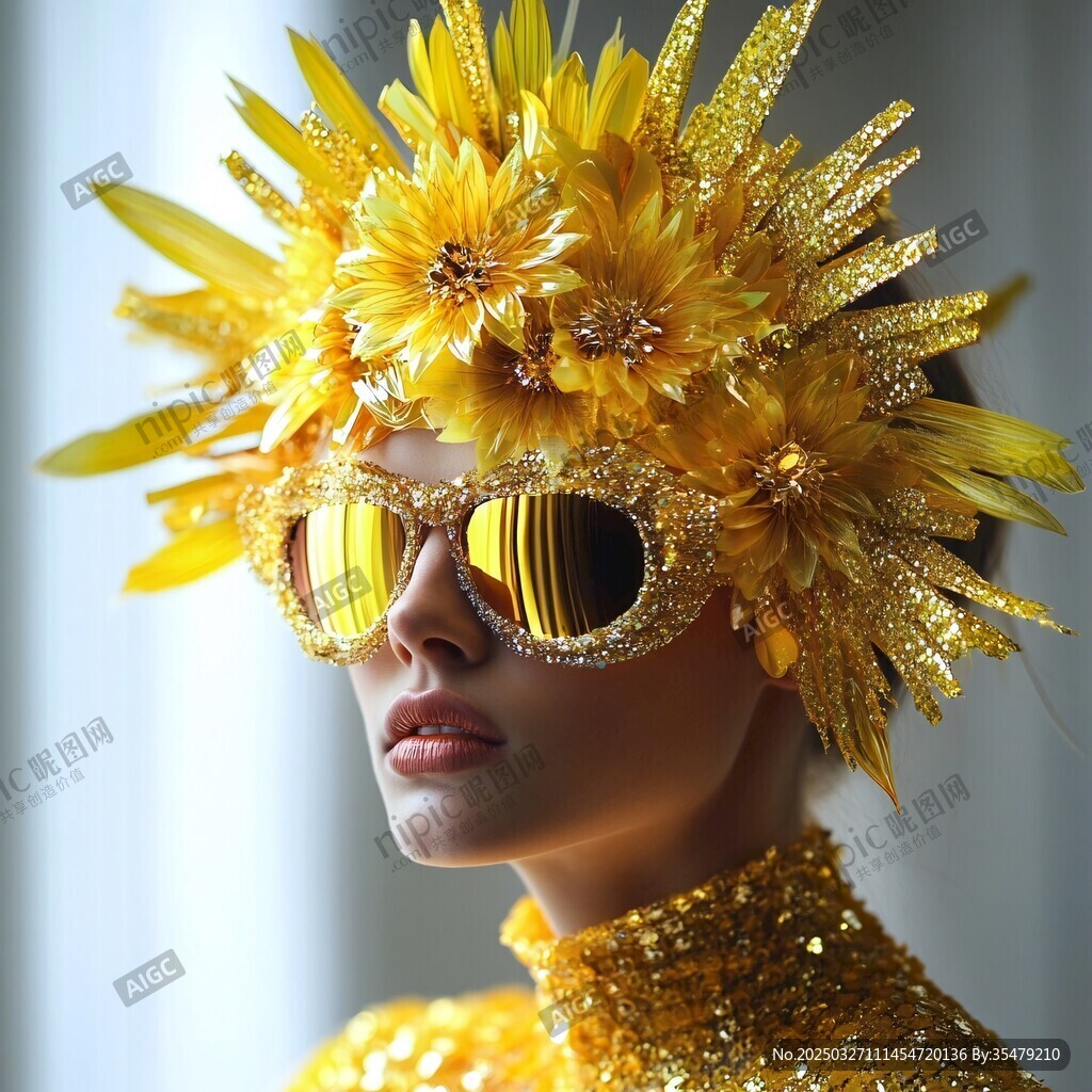 金色花卉造型时尚装扮