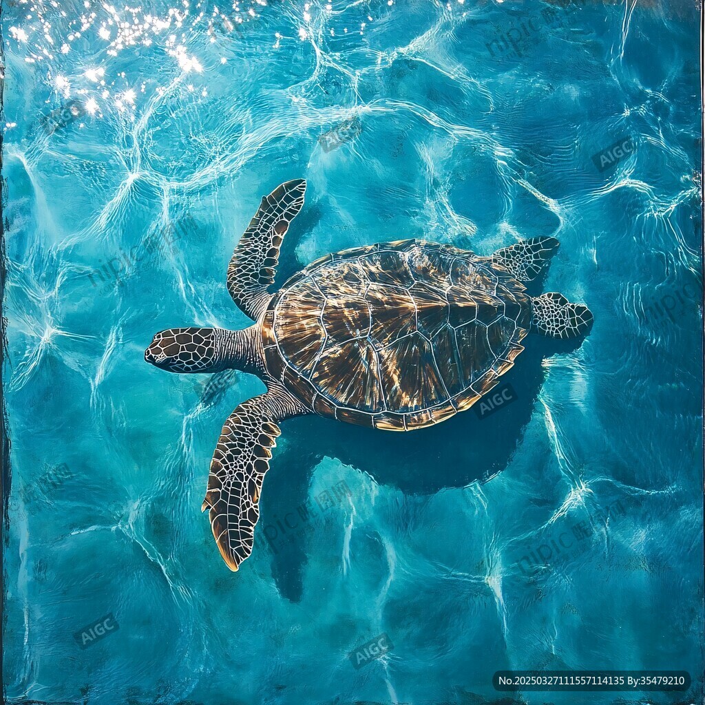 蓝水中畅游的海龟