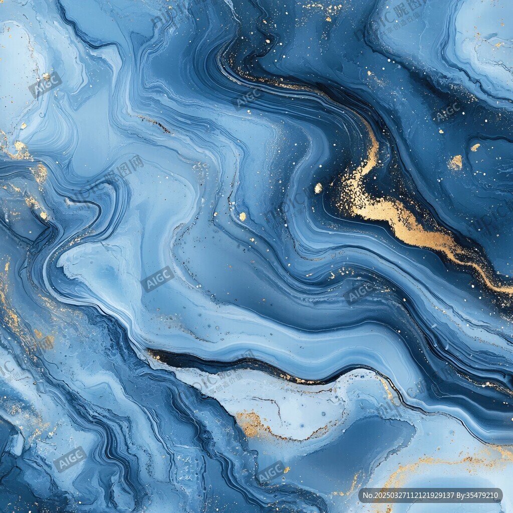 蓝金流体艺术纹理图案