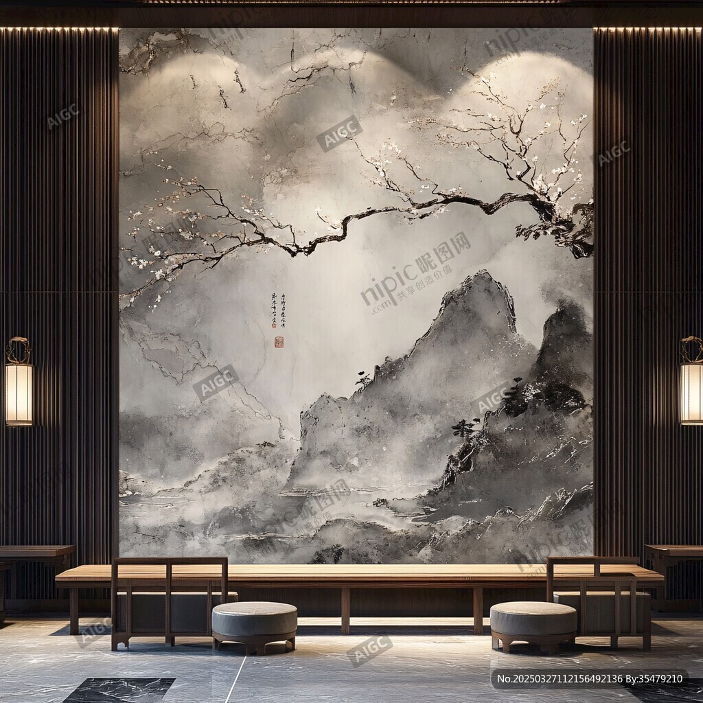 中式山水意境客厅背景墙