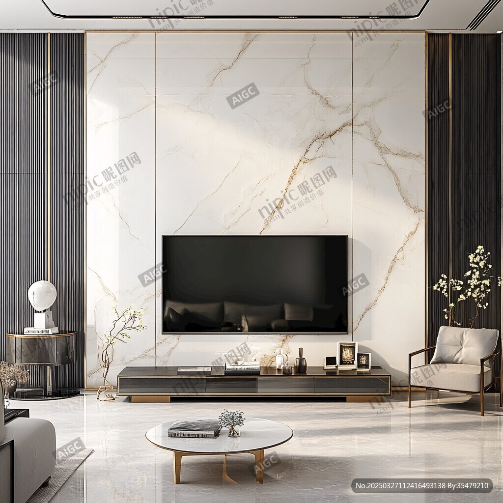 现代简约大理石电视背景墙