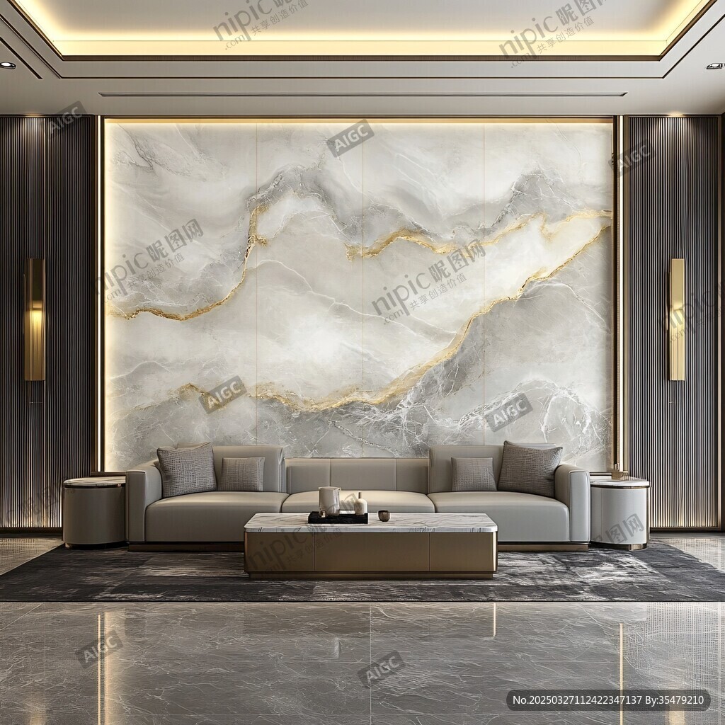 现代轻奢风客厅大理石背景墙