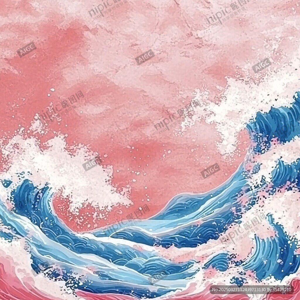 梦幻粉色海浪艺术插画