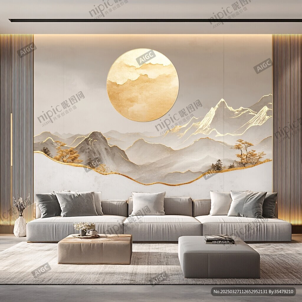 中式山水客厅背景墙装饰