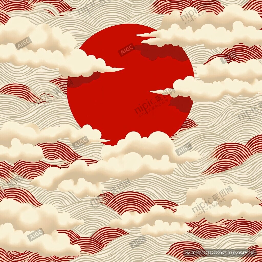 红日云海中式风背景图