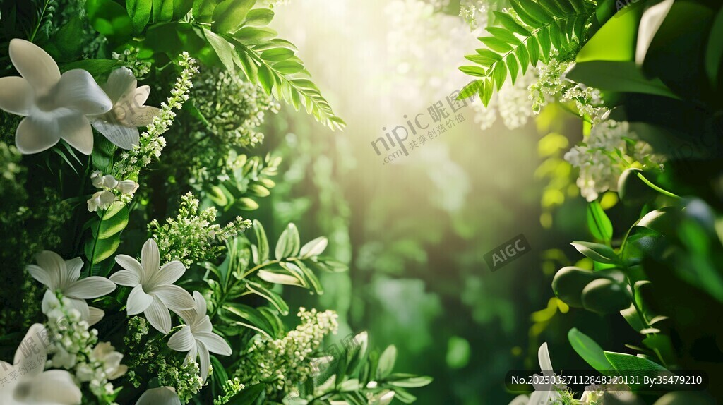 阳光照耀下的繁花绿植