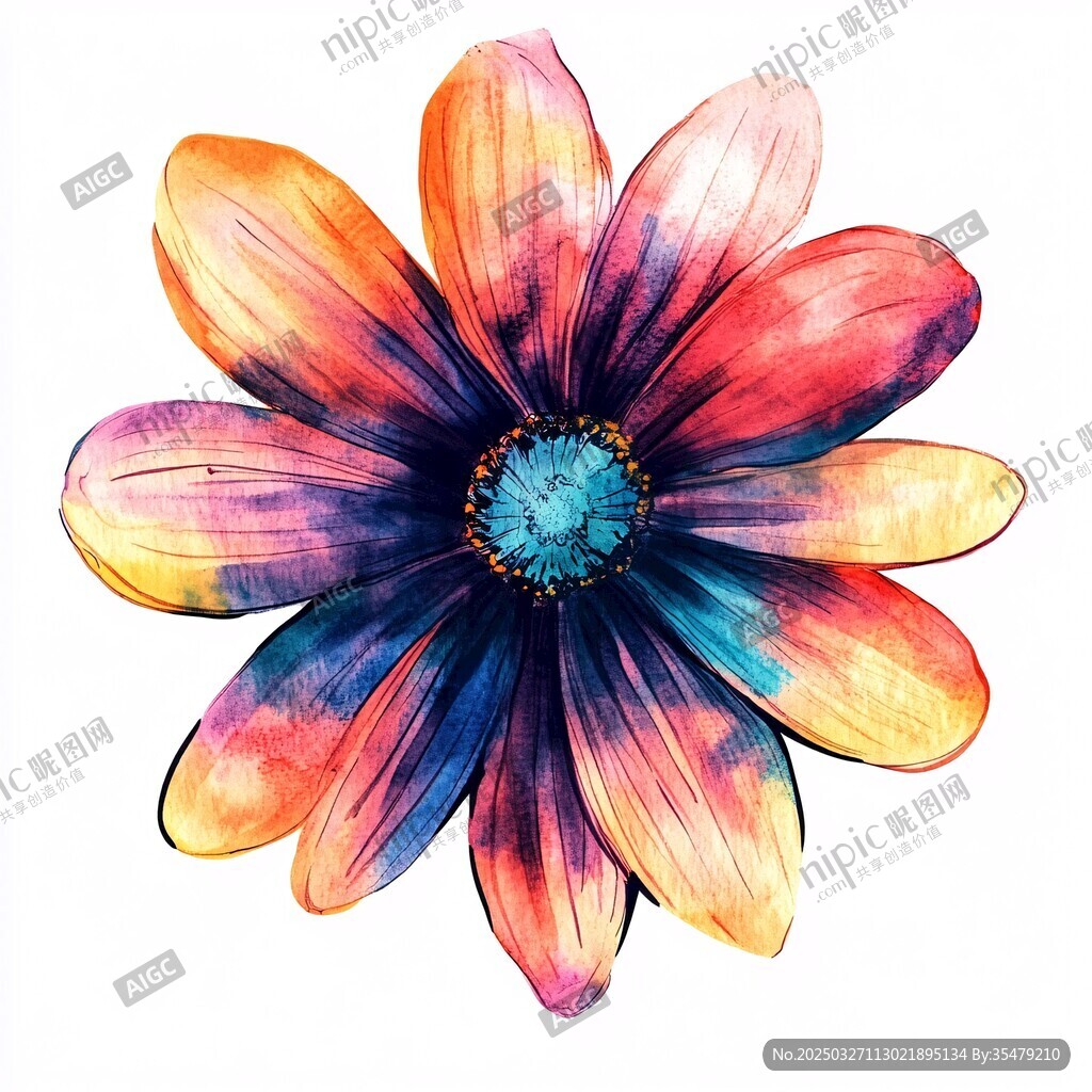 多彩水彩绘绚丽花朵