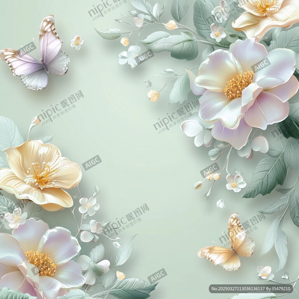 清新花卉与蝴蝶唯美背景图