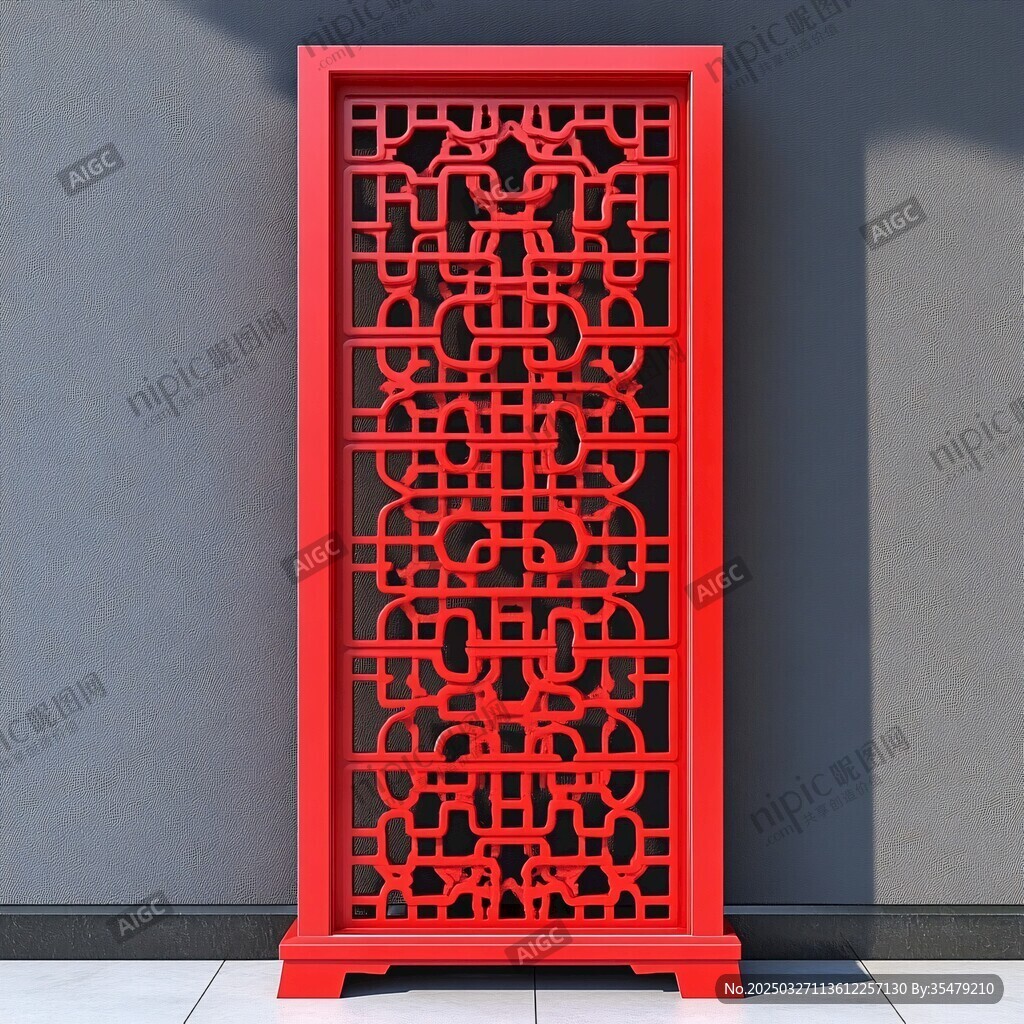 中式红漆镂空雕花屏风