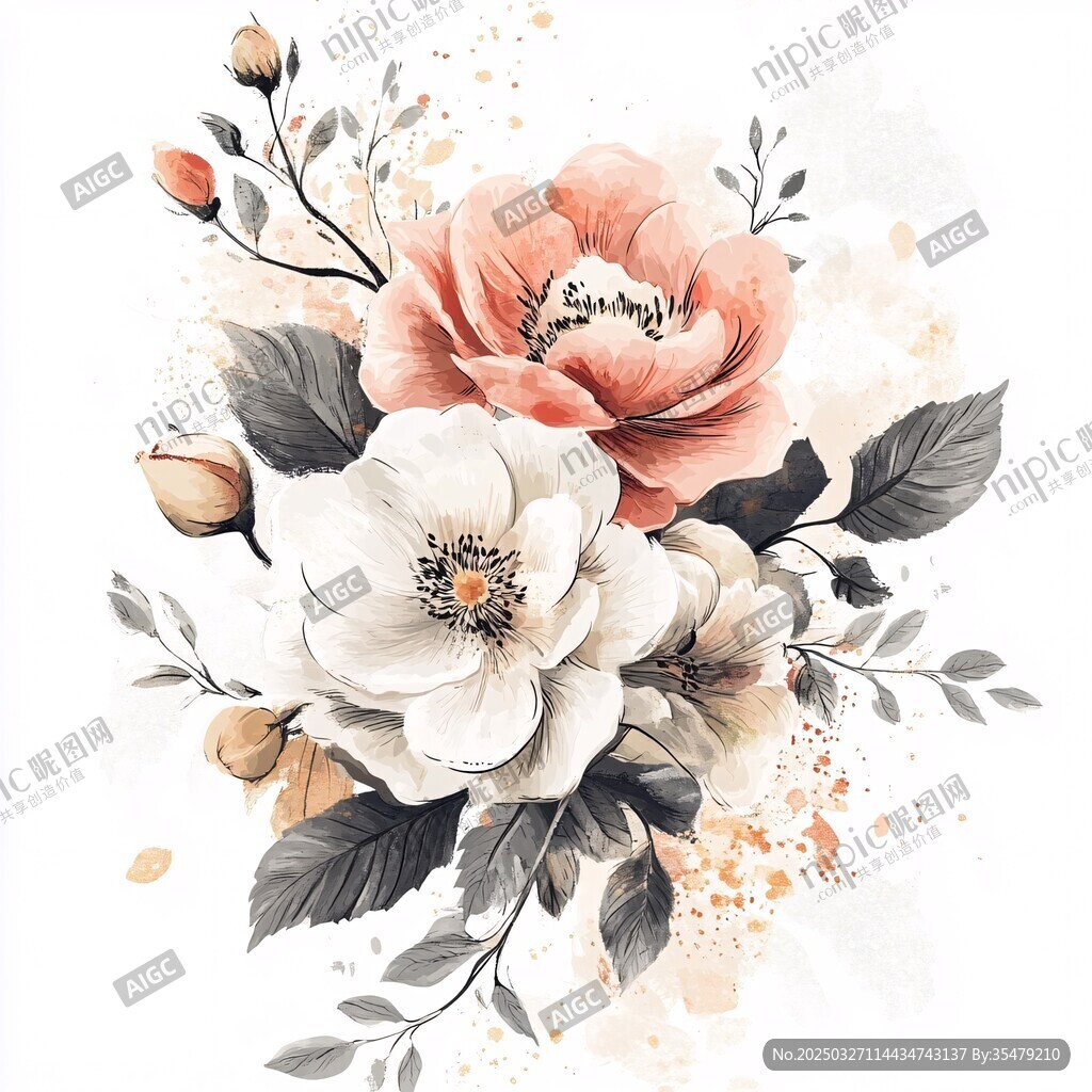 水彩花卉插画 柔美花卉组合