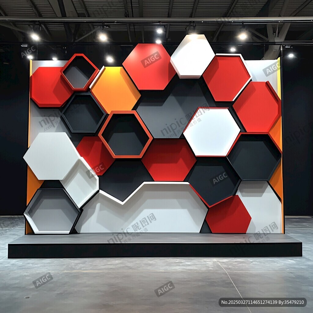 多彩六边形立体艺术展示墙