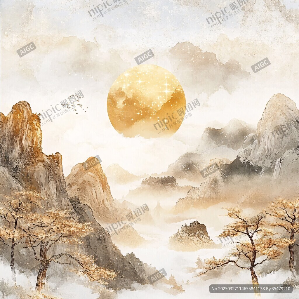 金秋山川月夜图