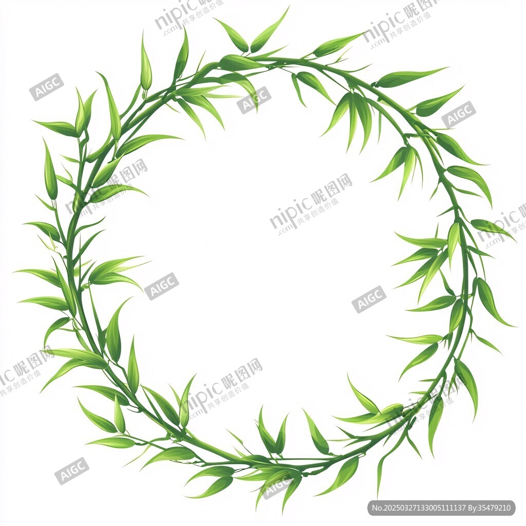 绿叶环绕圆形植物花环