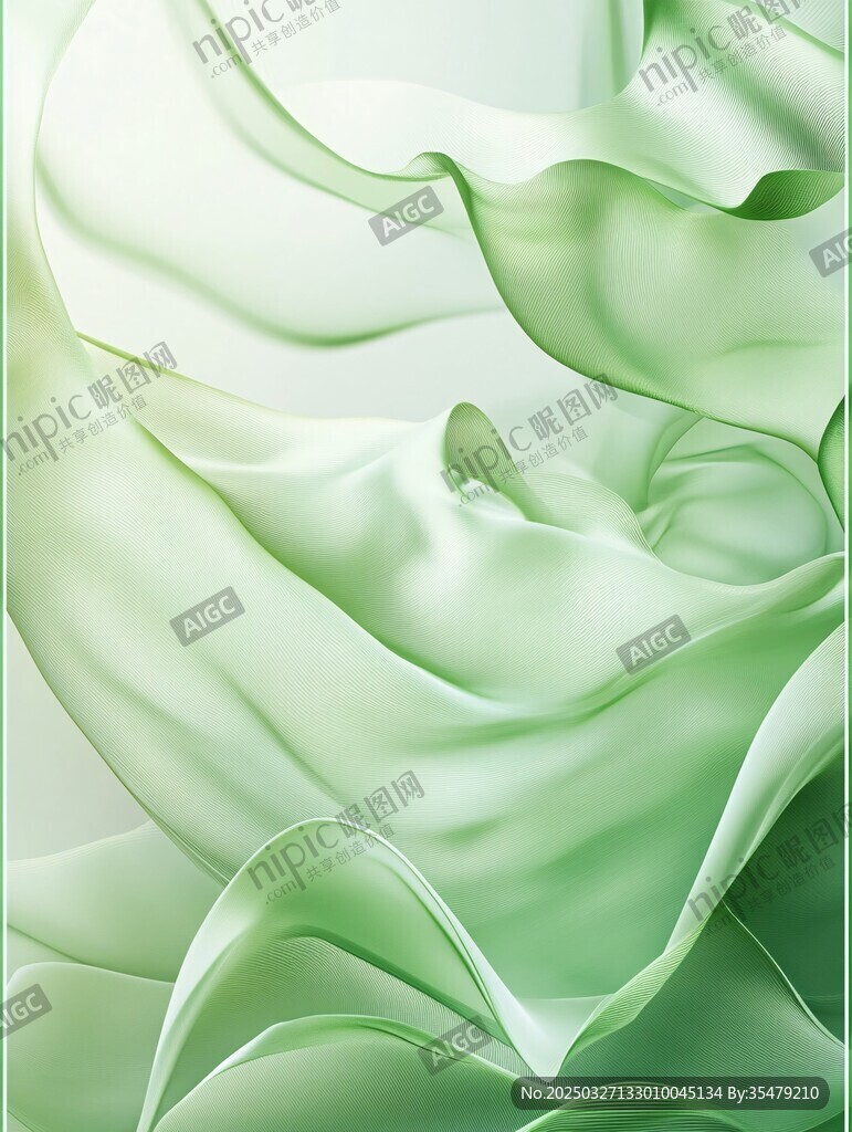 轻盈绿绸舞动的梦幻画面