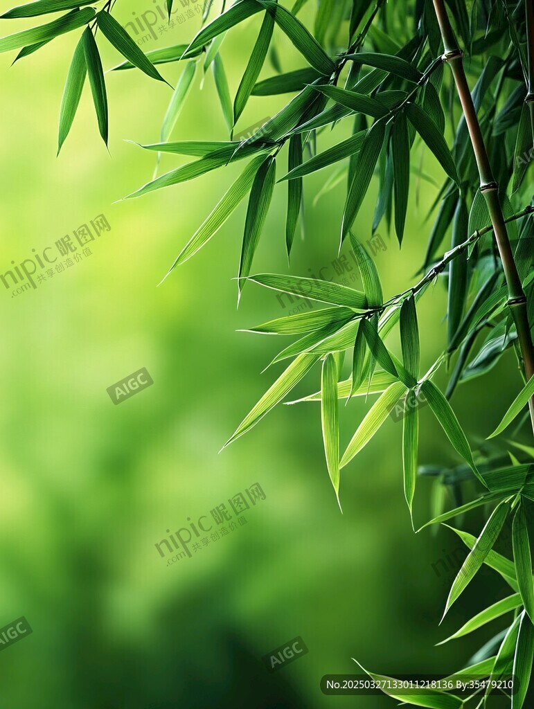 翠绿竹叶特写