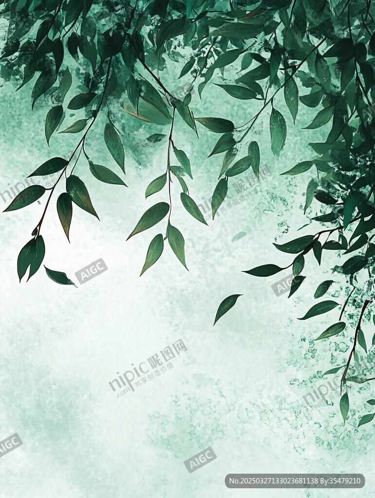 清新绿叶垂挂梦幻背景