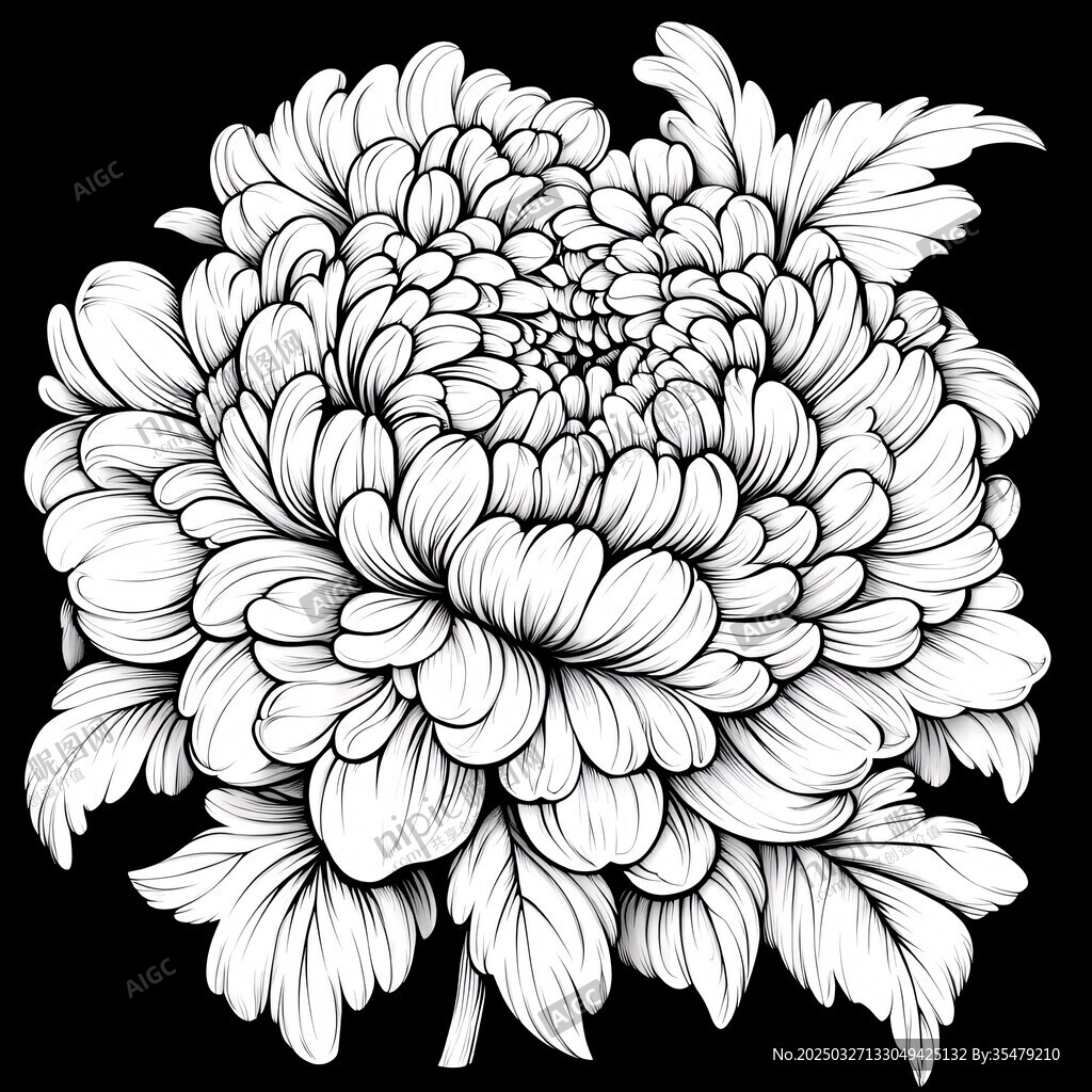 黑白手绘菊花图案