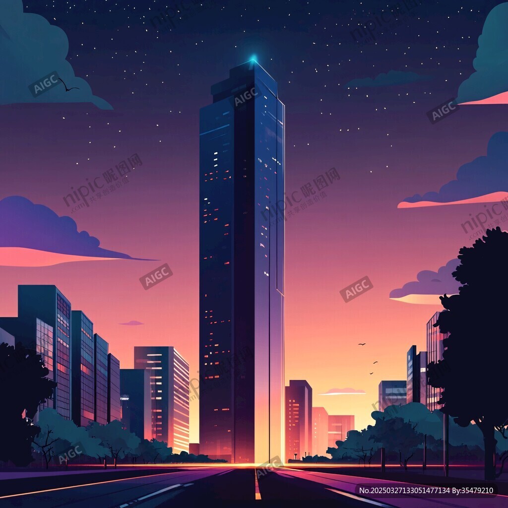 夜幕下的都市高楼景观