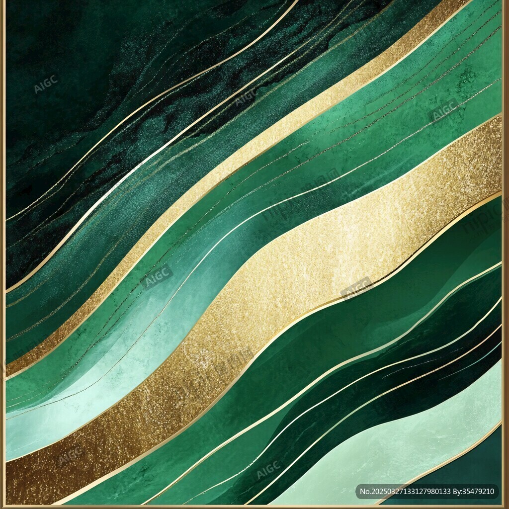 绿金交织的抽象波浪纹理