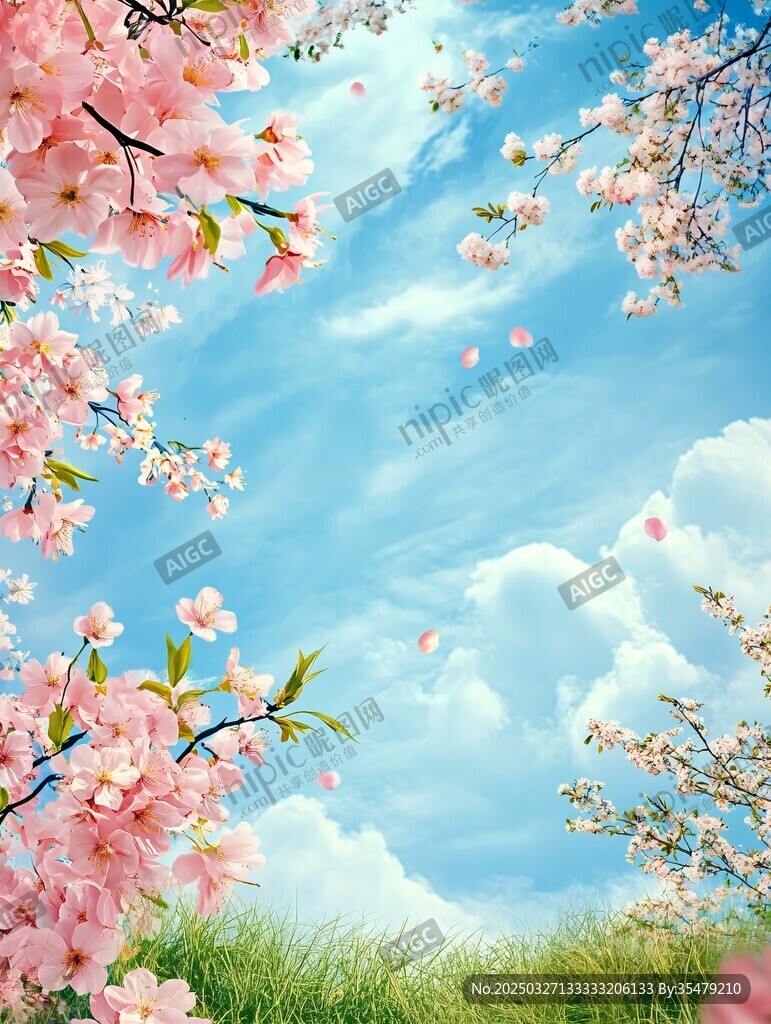 春日烂漫樱花蓝天美景