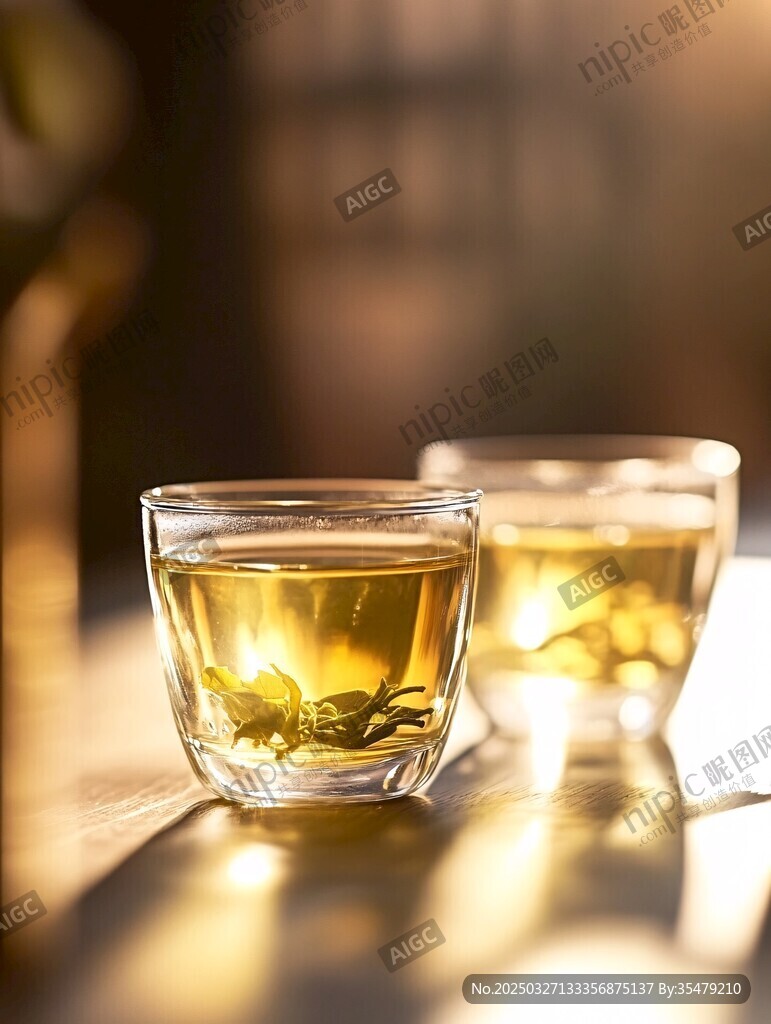 两杯清茶静置于桌