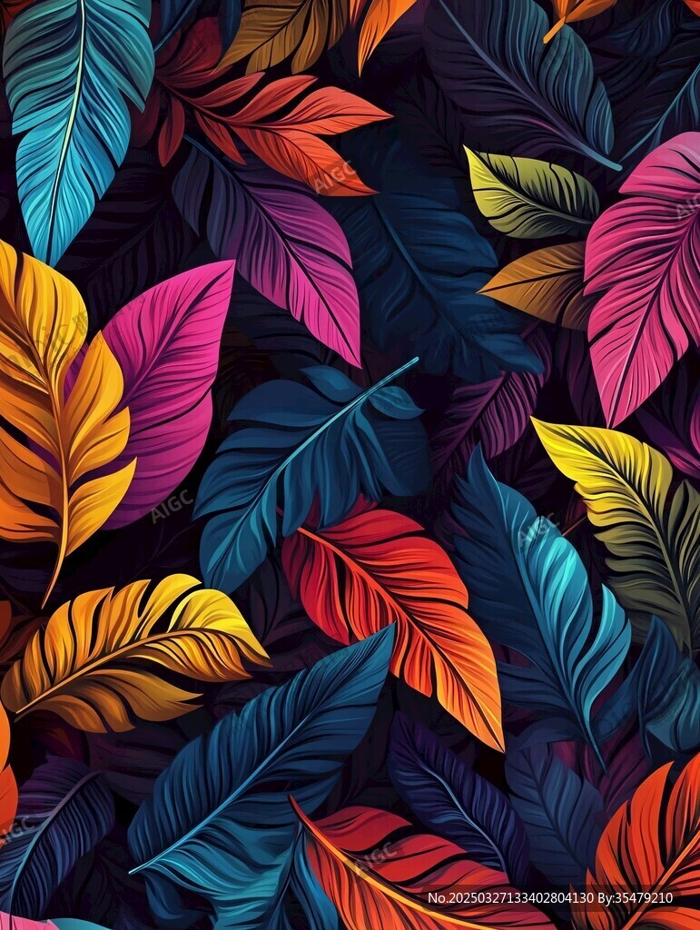 多彩梦幻树叶图案背景