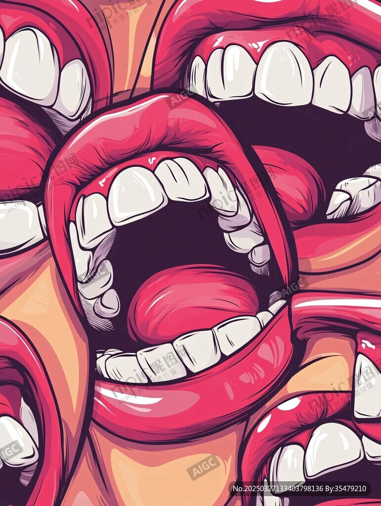 群嘴大张的动感插画