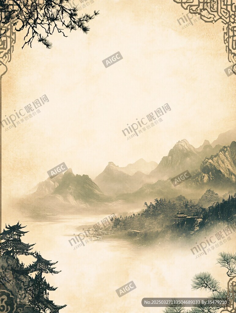 中式山水意境古风背景图