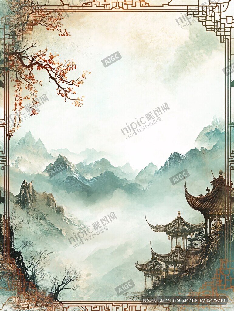 古风山水楼阁诗意画卷