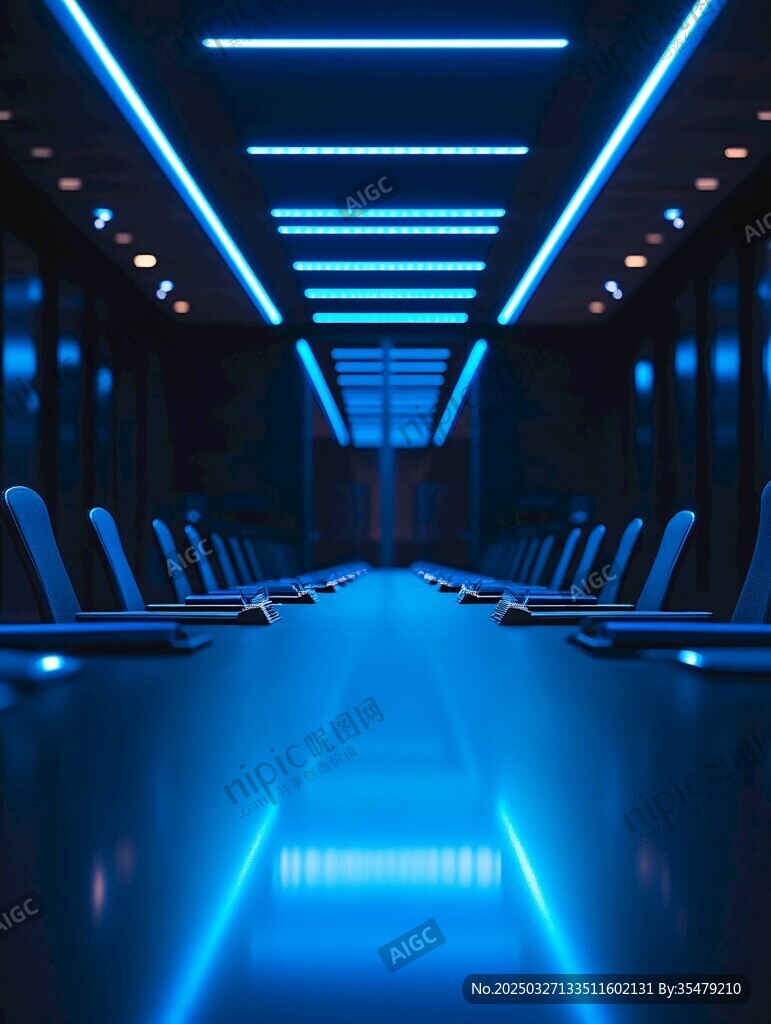 科技感会议室蓝色光影空间