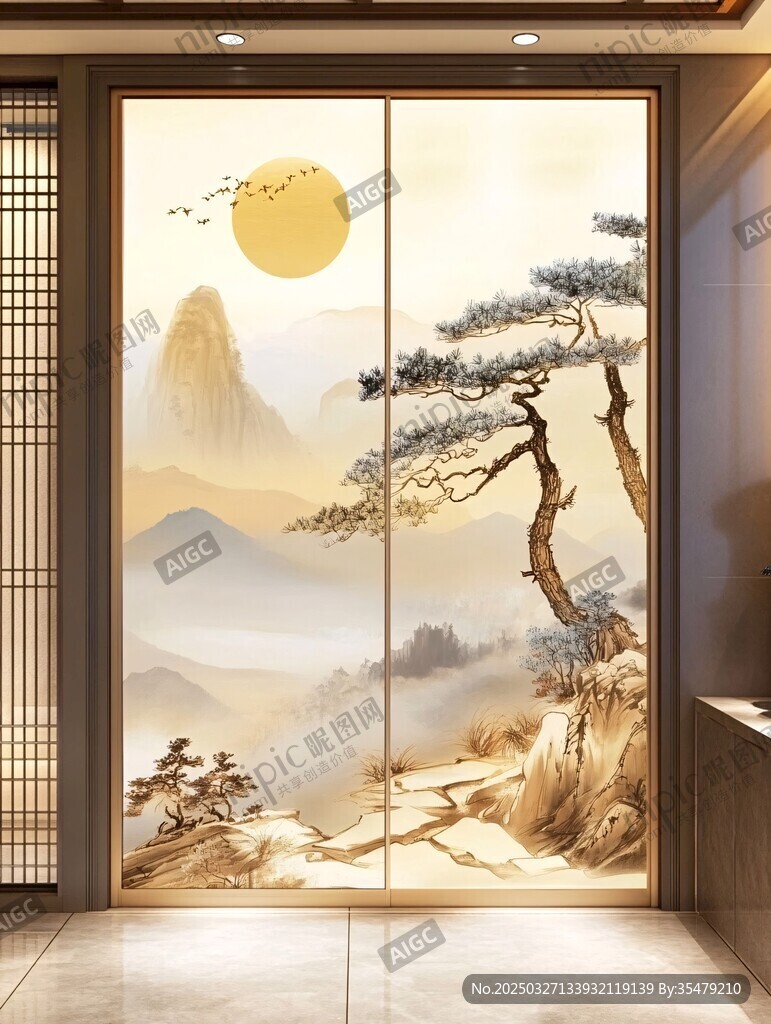中式山水玄关艺术屏风