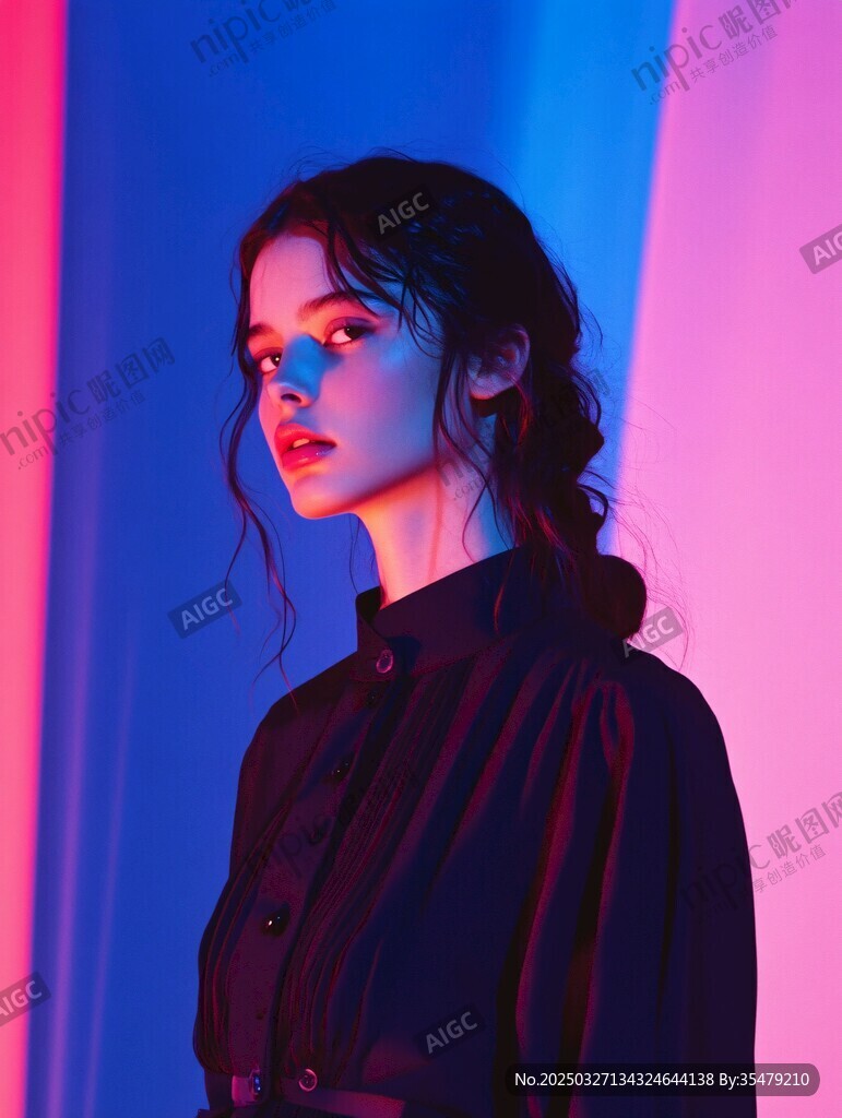 霓虹光影下的神秘女子