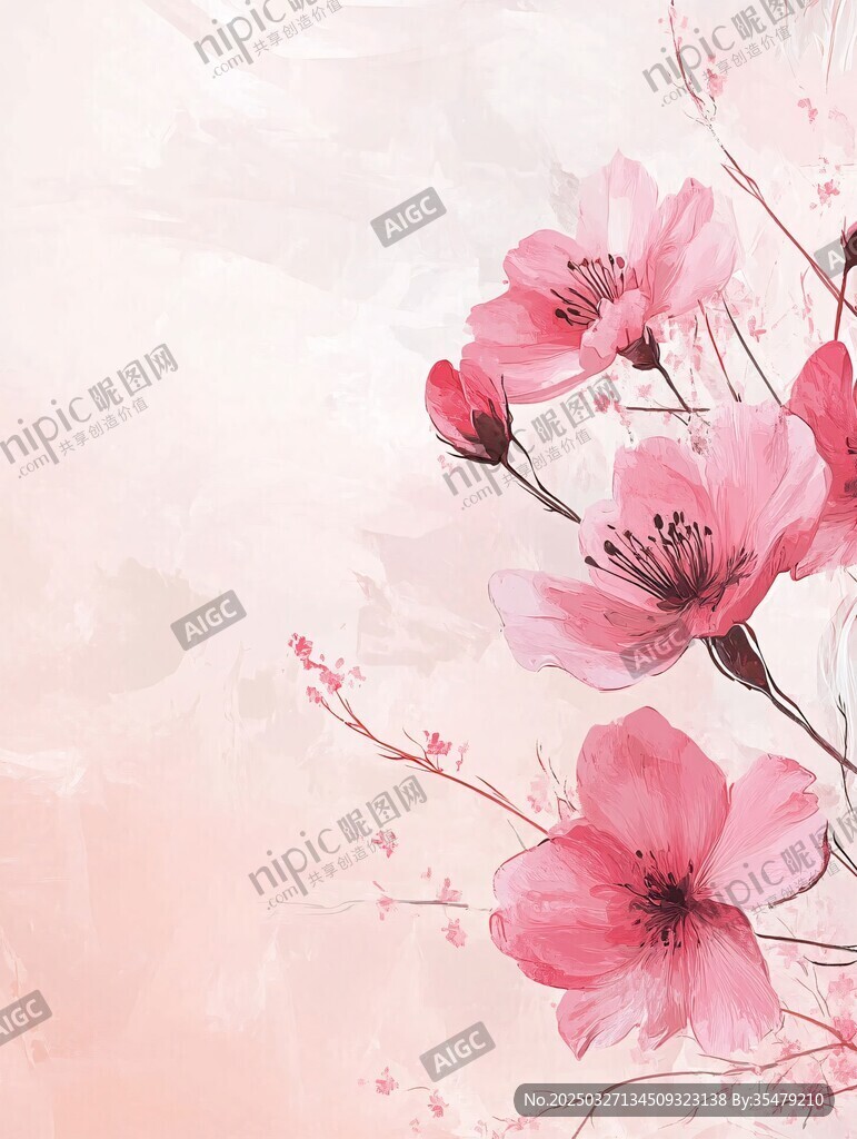 粉色烂漫樱花水彩插画