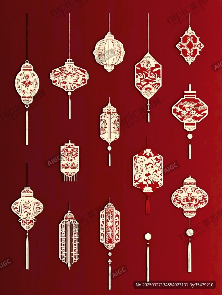 中式传统灯笼装饰图案集合