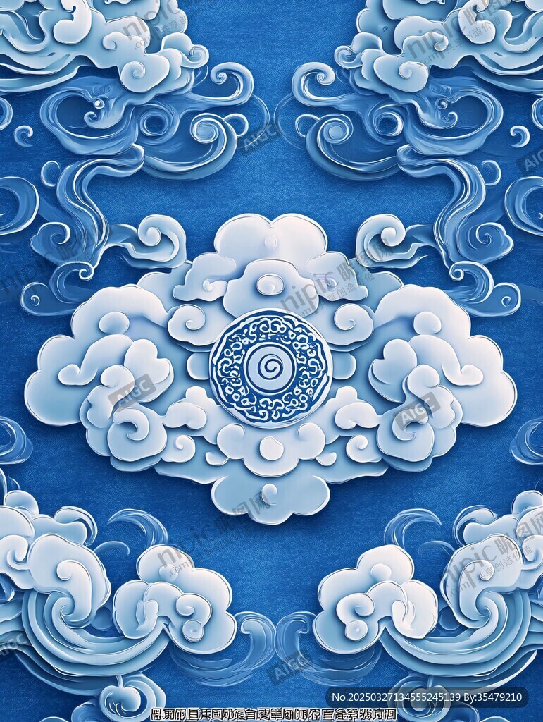 中式蓝白祥云纹理图案
