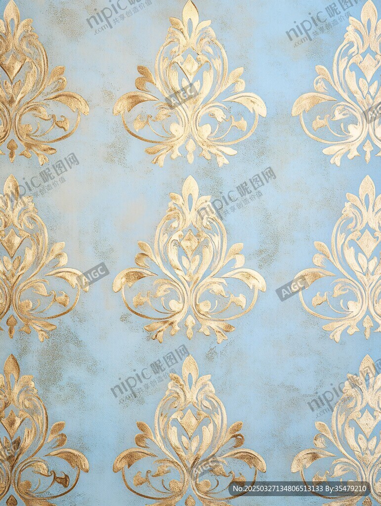 蓝色底金色花纹华丽壁纸