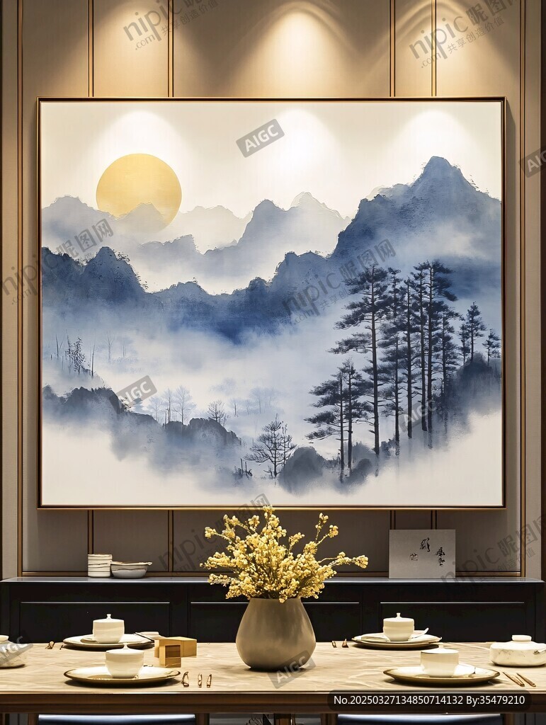 中式山水挂画 餐厅雅致氛围